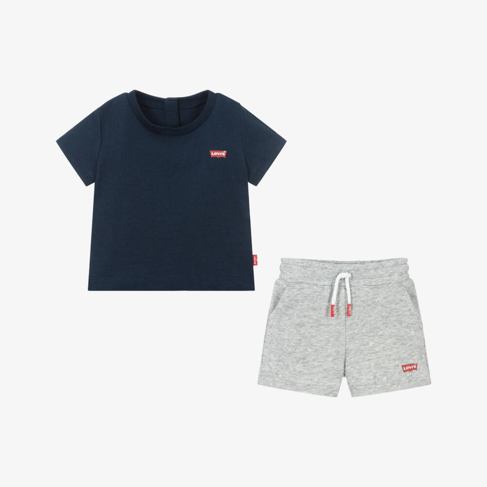 Levi's-Boys Blue & Grey Cotton Shorts Set | Childrensalon