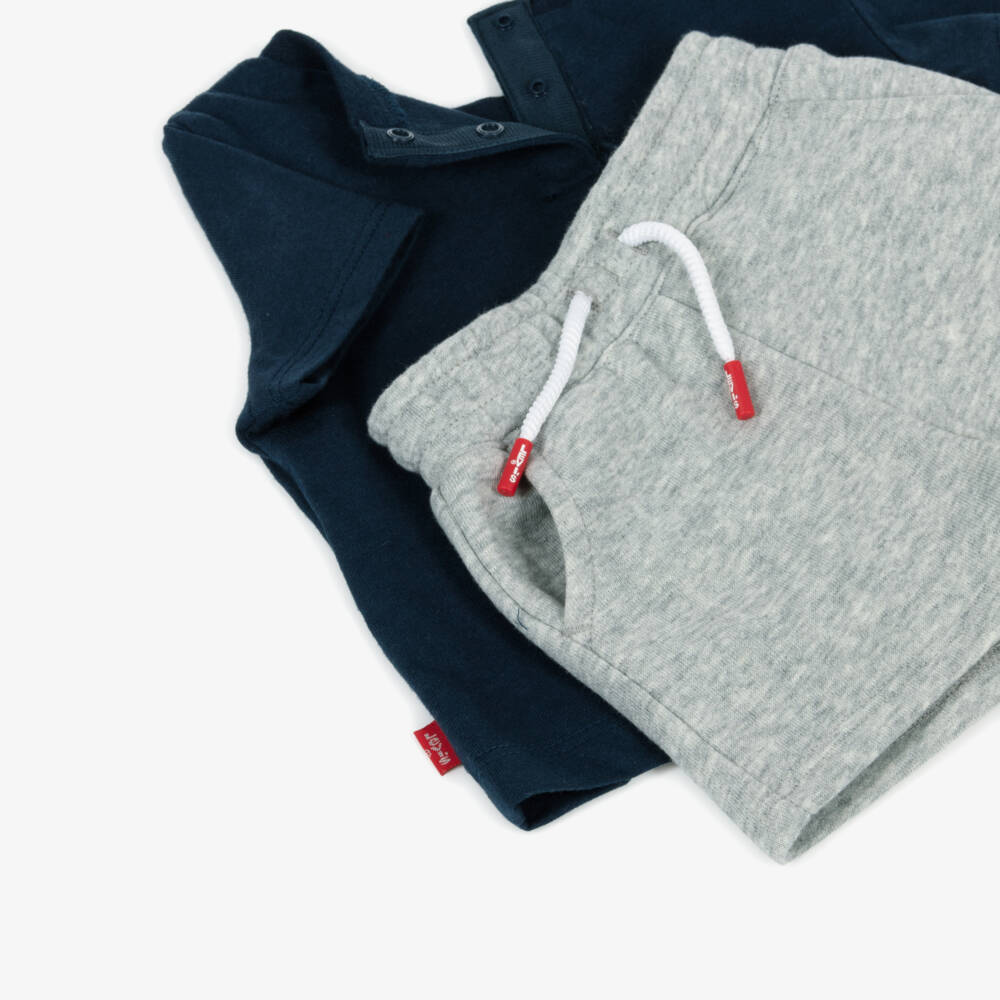 Levi's-Boys Blue & Grey Cotton Shorts Set | Childrensalon