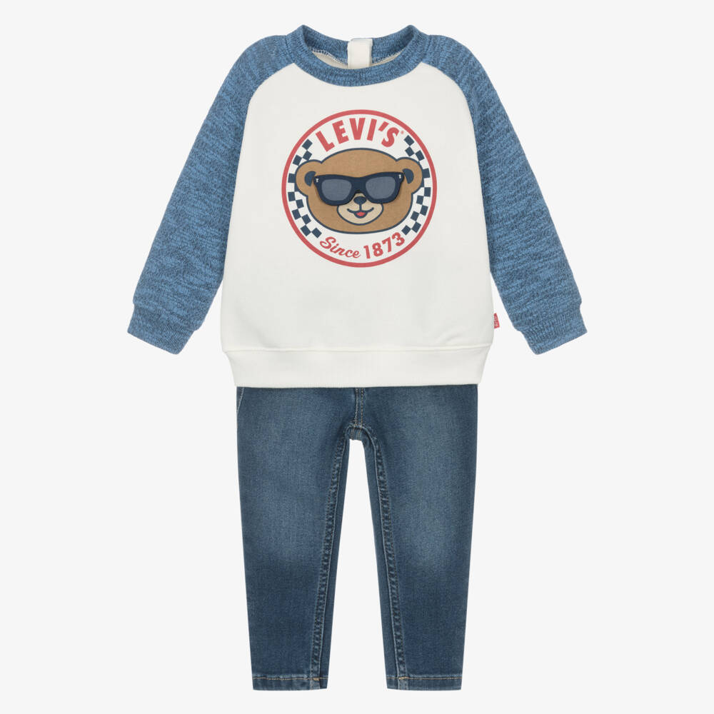 Levi's-Boys Blue & Ivory Sweatshirt & Denim Trouser Set | Childrensalon