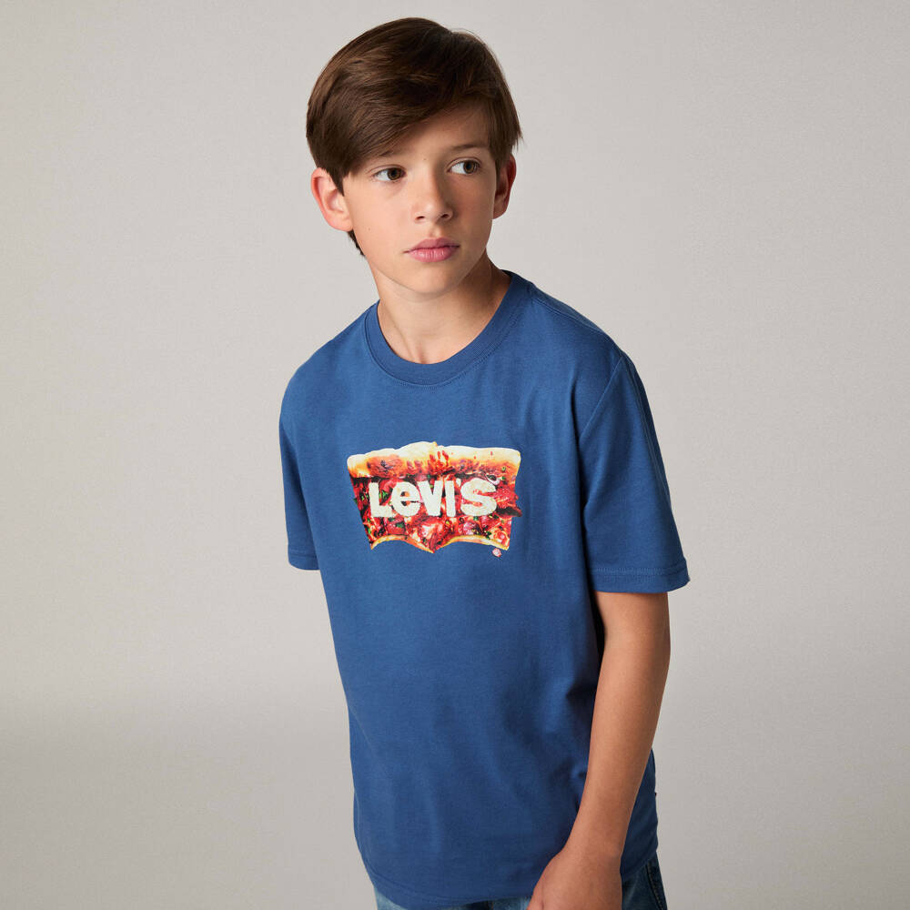 Levi's-Boys Blue T-Shirt with Pizza Batwing Print | Childrensalon