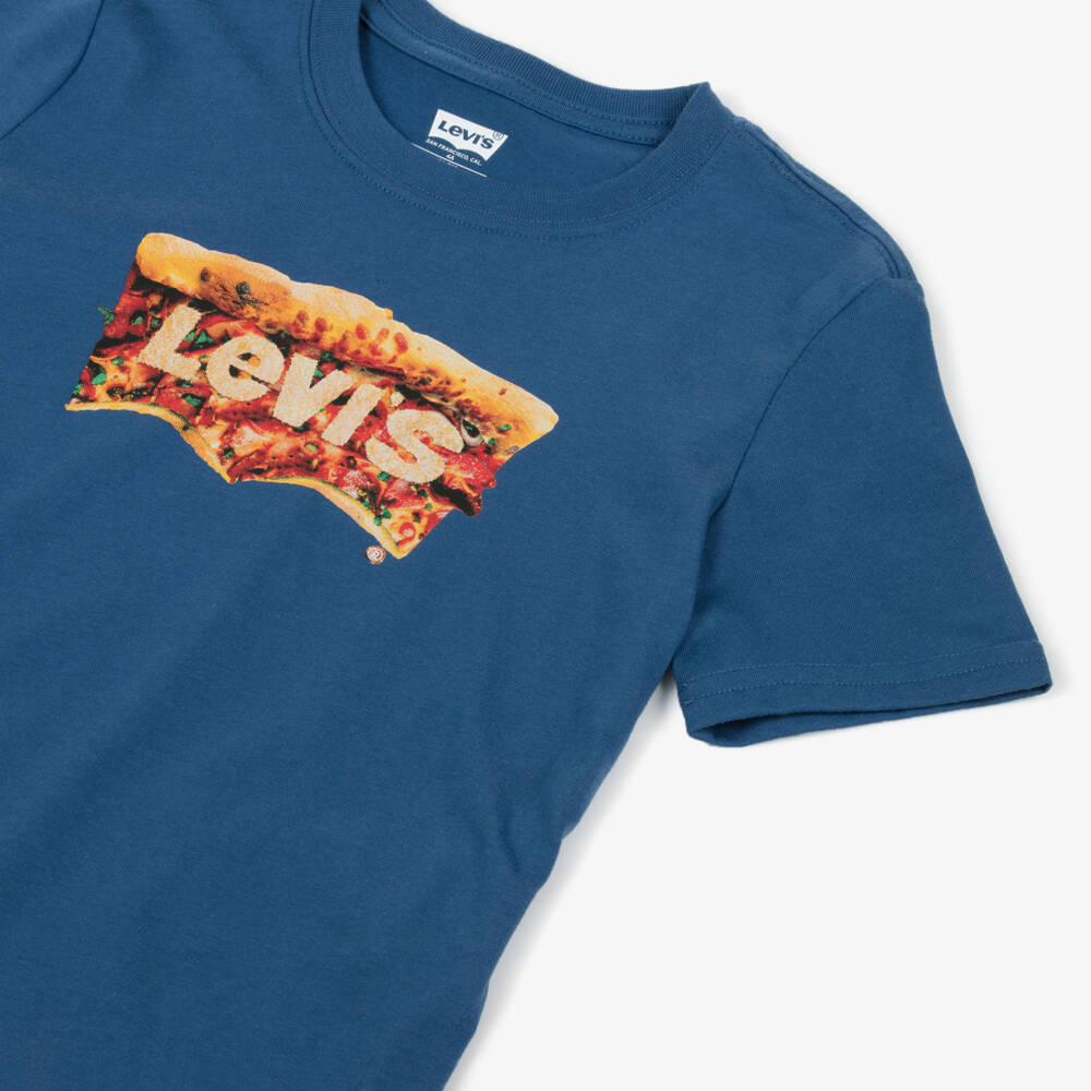 Levi's-Boys Blue T-Shirt with Pizza Batwing Print | Childrensalon