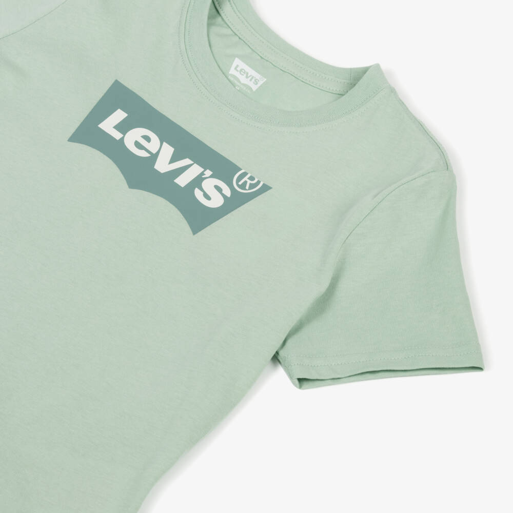 Levi's-Boys Green Cotton T-Shirt with Tonal Batwing Logo | Childrensalon