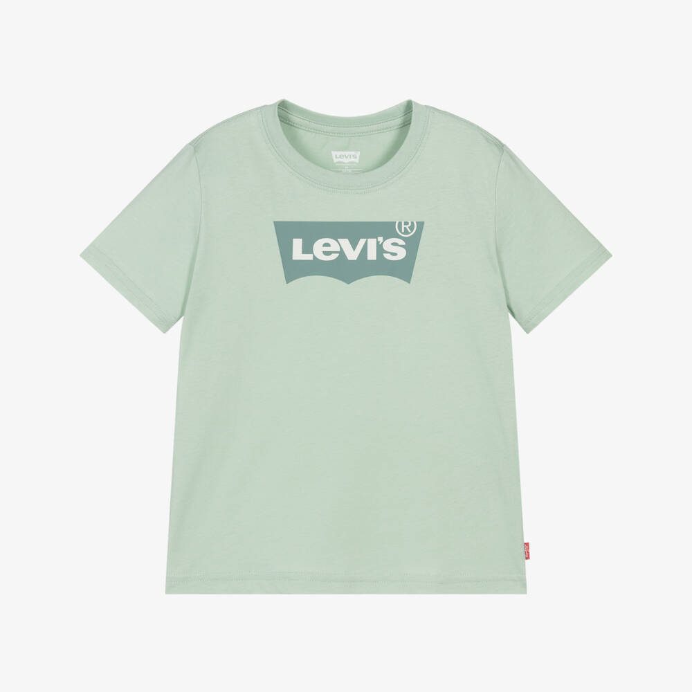 Levi's-Boys Green Cotton T-Shirt with Tonal Batwing Logo | Childrensalon