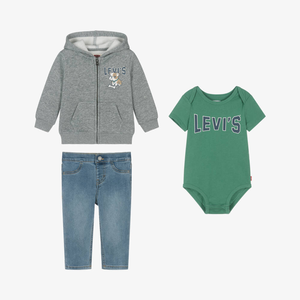 Levi's-Boys Grey & Blue Zip-Up Top & Jeans Set | Childrensalon