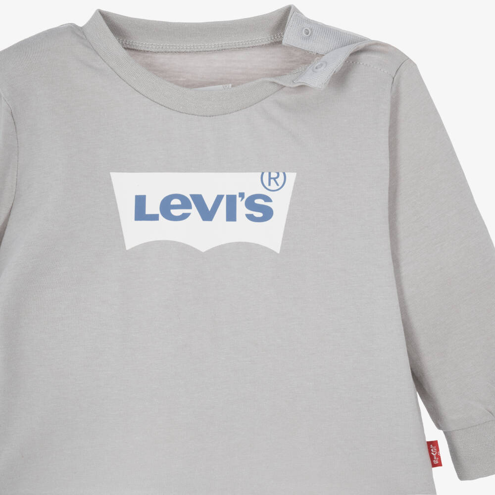 Levi's-Boys Grey Cotton Batwing Logo Top | Childrensalon