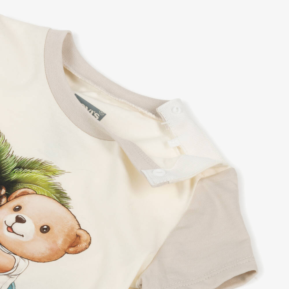 Levi's-Boys Ivory Bear Graphic T-Shirt & Blue Denim Shorts Set | Childrensalon