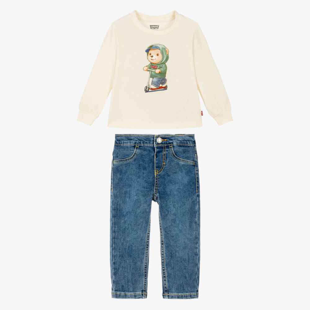 Levi's-Boys Ivory T-Shirt & Blue Jeans Outfit Set | Childrensalon