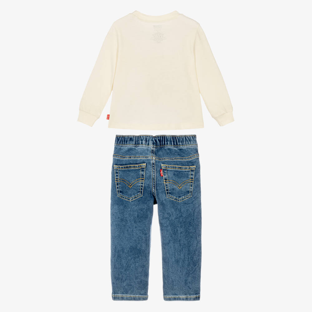 Levi's-Boys Ivory T-Shirt & Blue Jeans Outfit Set | Childrensalon