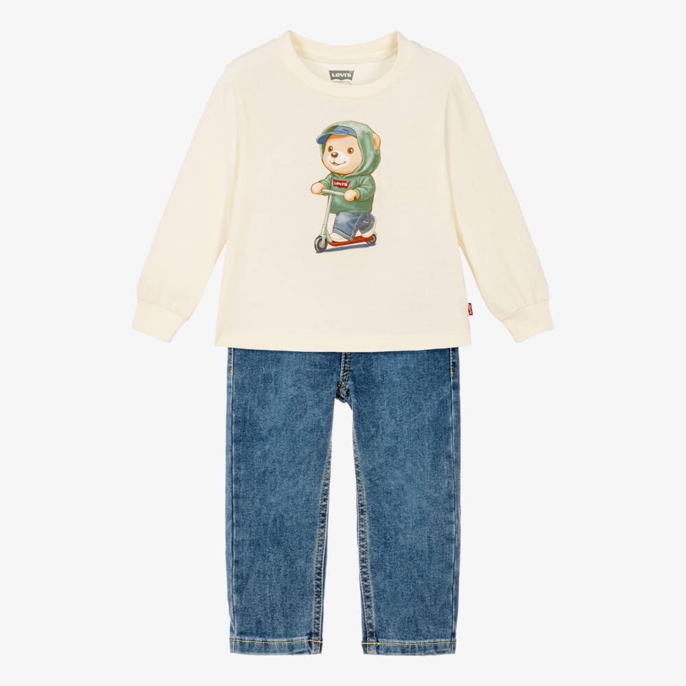Levi's-Boys Ivory T-Shirt & Blue Jeans Outfit Set   | Childrensalon