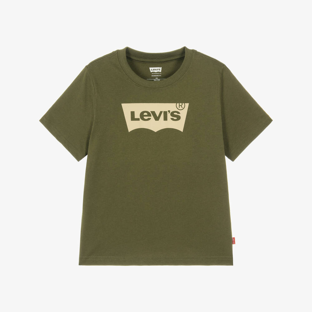 Levi's-Boys Khaki Green Batwing Logo T-Shirt | Childrensalon