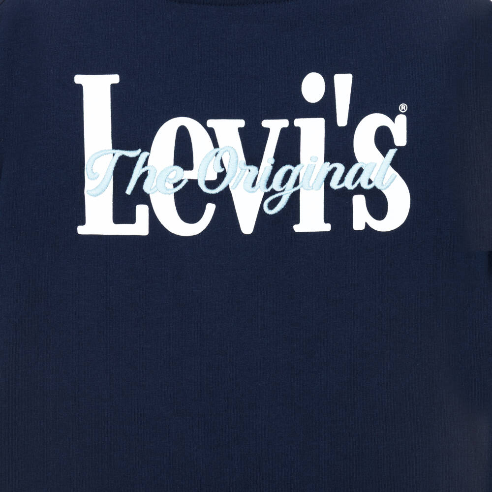 Levi's-Boys Navy Blue Cotton T-Shirt with White Embroidered Logo | Childrensalon