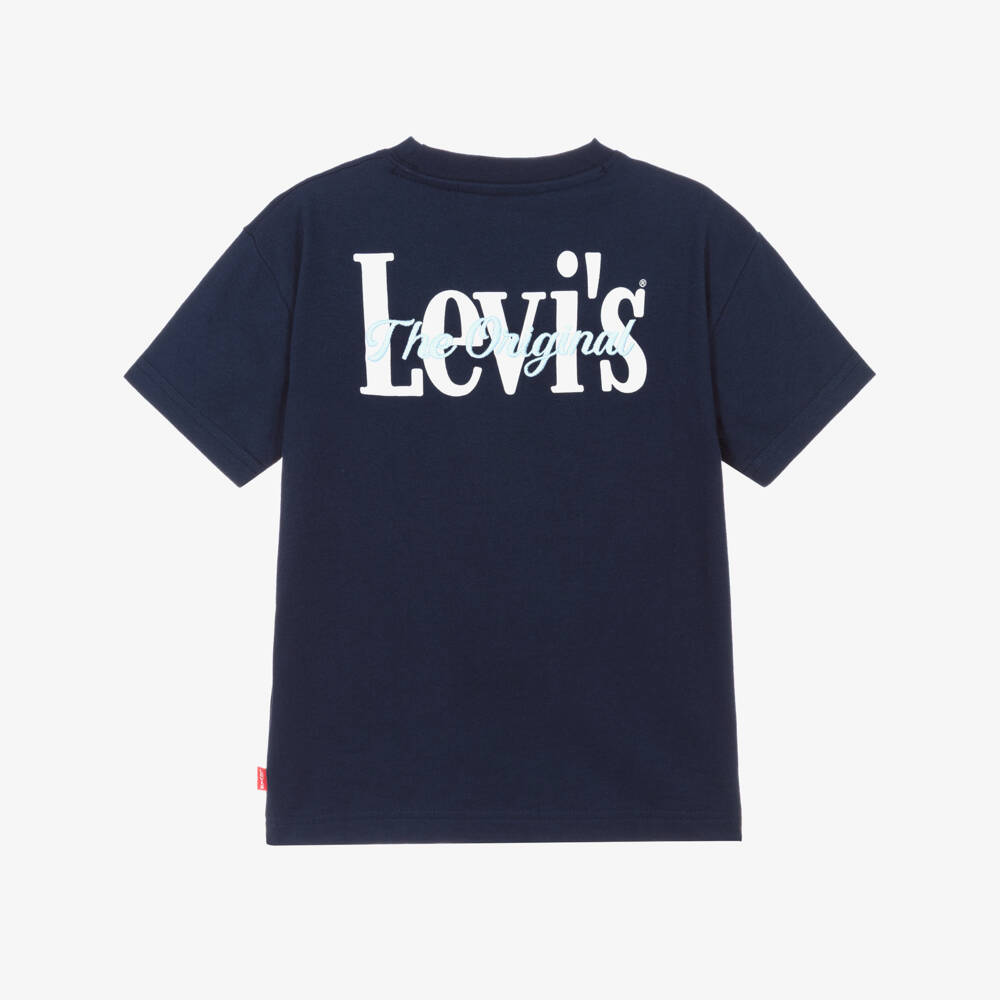 Levi's-Boys Navy Blue Cotton T-Shirt with White Embroidered Logo | Childrensalon