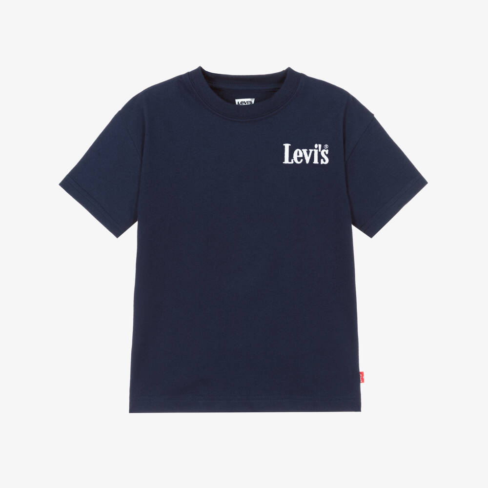 Levi's-Boys Navy Blue Cotton T-Shirt with White Embroidered Logo | Childrensalon