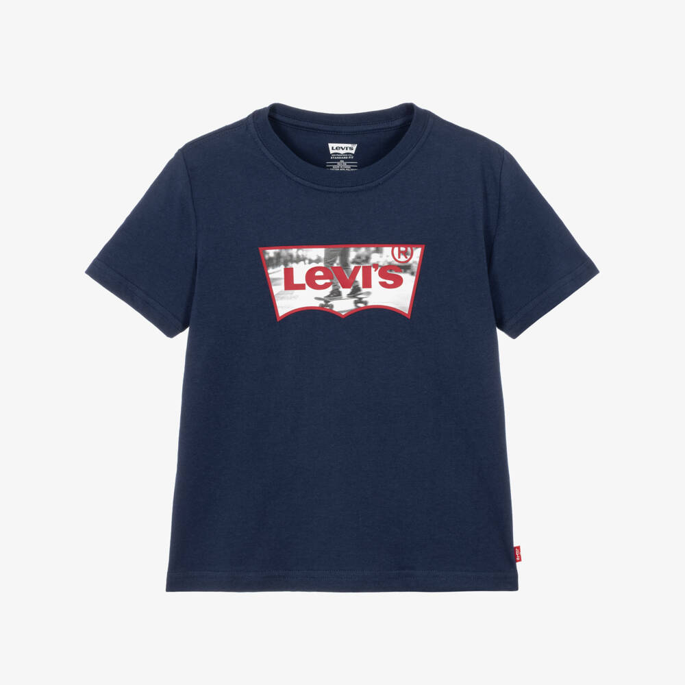 Levi's-Boys Navy Blue T-Shirt with Skateboard Batwing Logo | Childrensalon