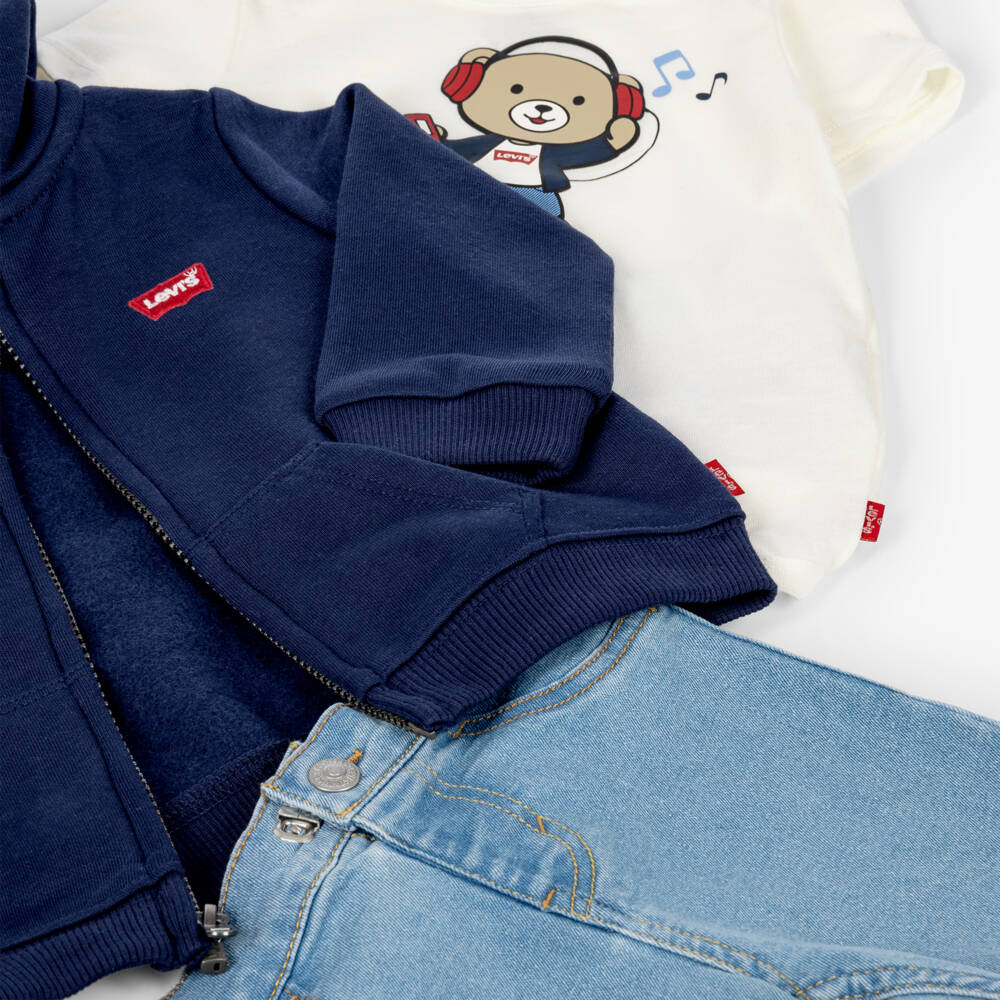Levi's-Boys Navy Blue Zip-Up Hoodie & Jeans Set | Childrensalon