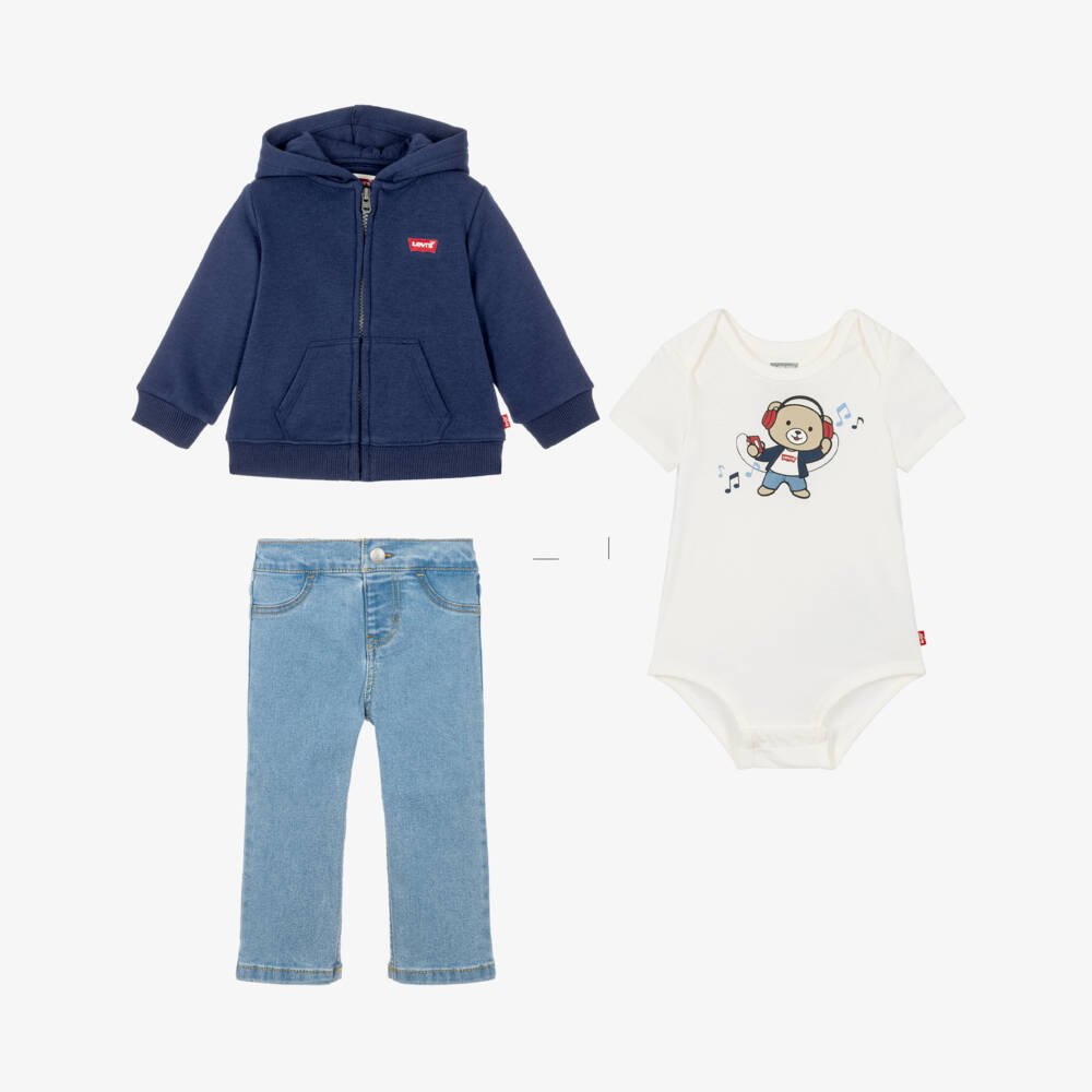 Levi's-Boys Navy Blue Zip-Up Hoodie & Jeans Set | Childrensalon