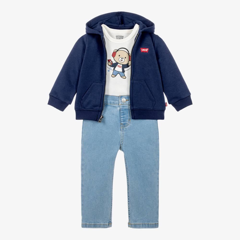 Levi's-Boys Navy Blue Zip-Up Hoodie & Jeans Set | Childrensalon