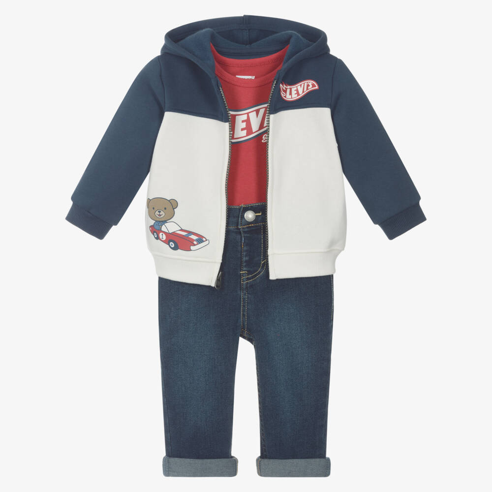 Levi's-Boys Navy Blue Zip-Up Top & Jeans Set | Childrensalon