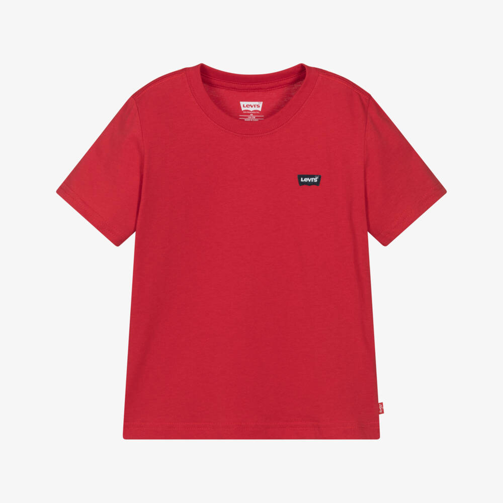 Levi's-Boys Red Cotton T-Shirt with Embroidered Batwing Logo | Childrensalon
