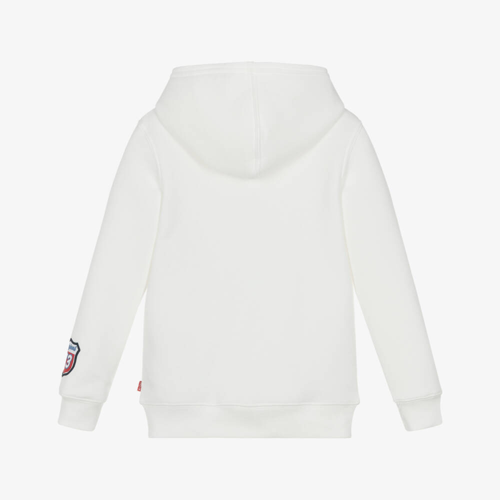 Levi's-Boys White Cotton Hoodie with Navy Blue Varsity Logo | Childrensalon