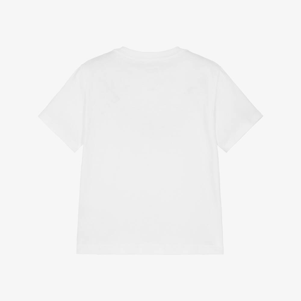 Levi's-Boys White Cotton T-Shirt with Blue Denim Batwing Logo | Childrensalon