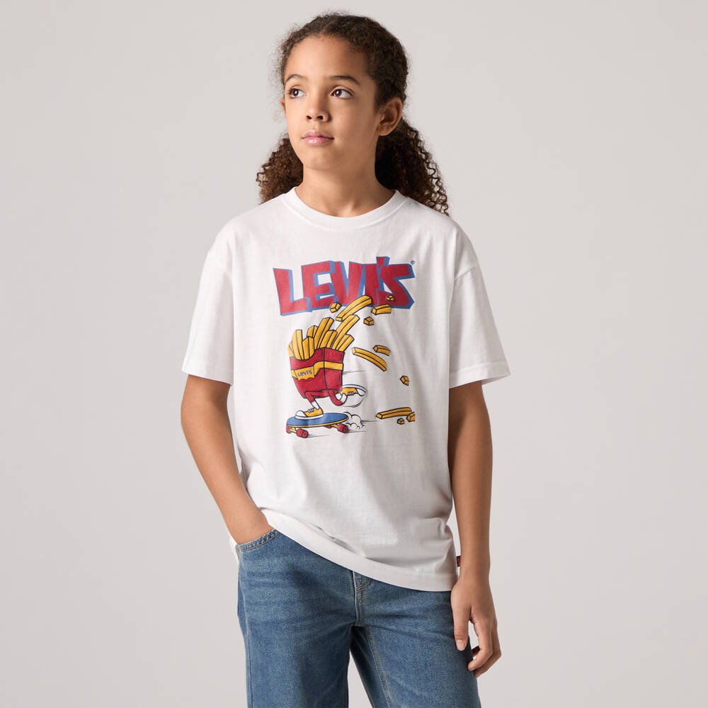 Levi's-تيشيرت قطن بطبعة بطاطس مقلية لون أبيض للأولاد | Childrensalon