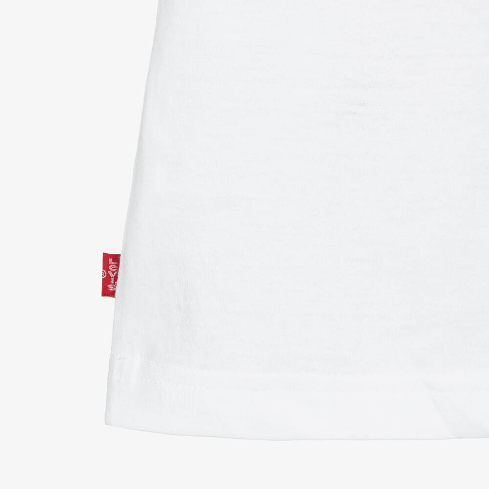 Levi's-Boys White Cotton T-Shirt with Red Burger Logo | Childrensalon