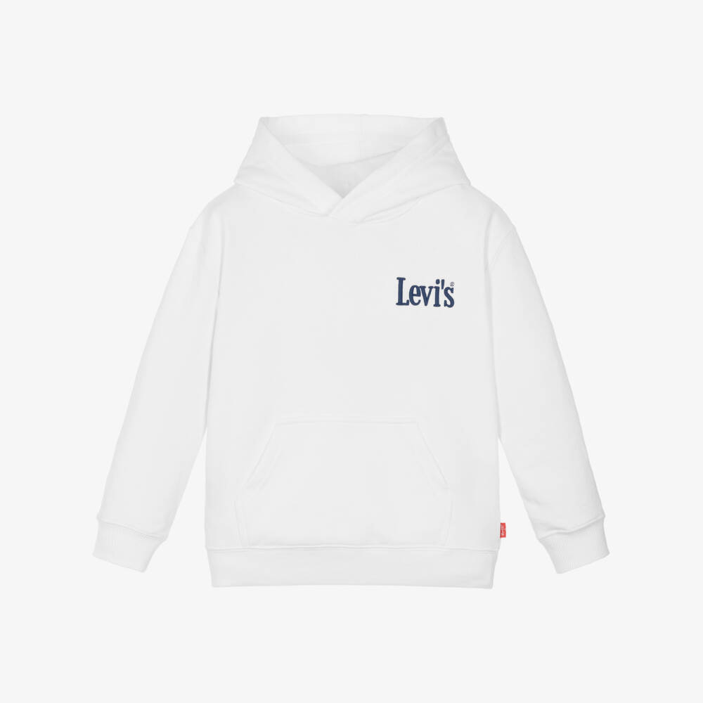 Levi's-Boys White Embroidered Logo Hoodie | Childrensalon