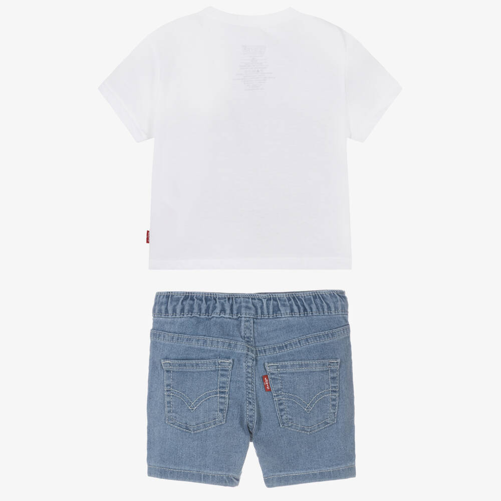 Levi's-Boys White Logo T-Shirt & Blue Denim Shorts Set | Childrensalon