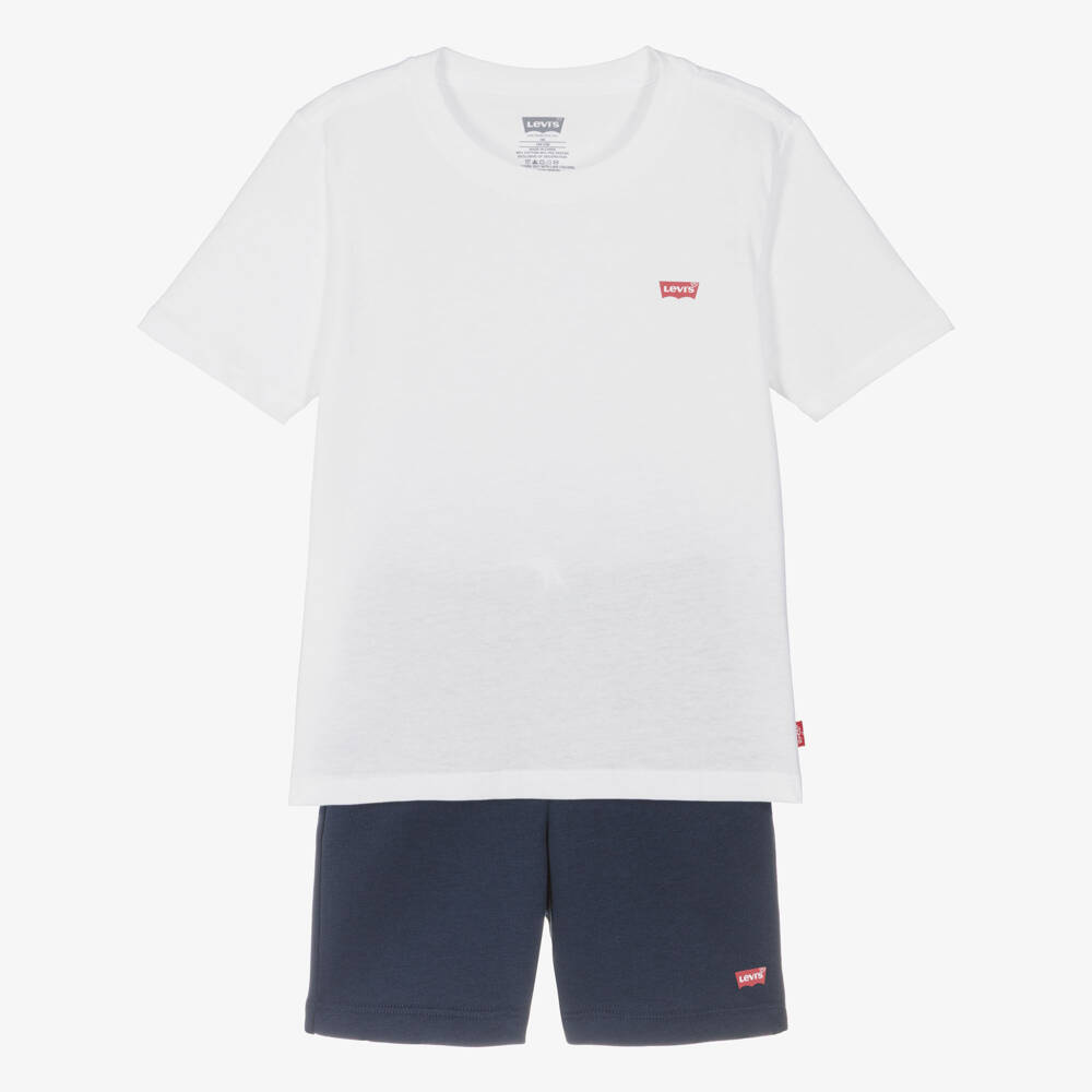 Levi's-طقم شورت بشعار لون أبيض وكحلي للأولاد | Childrensalon