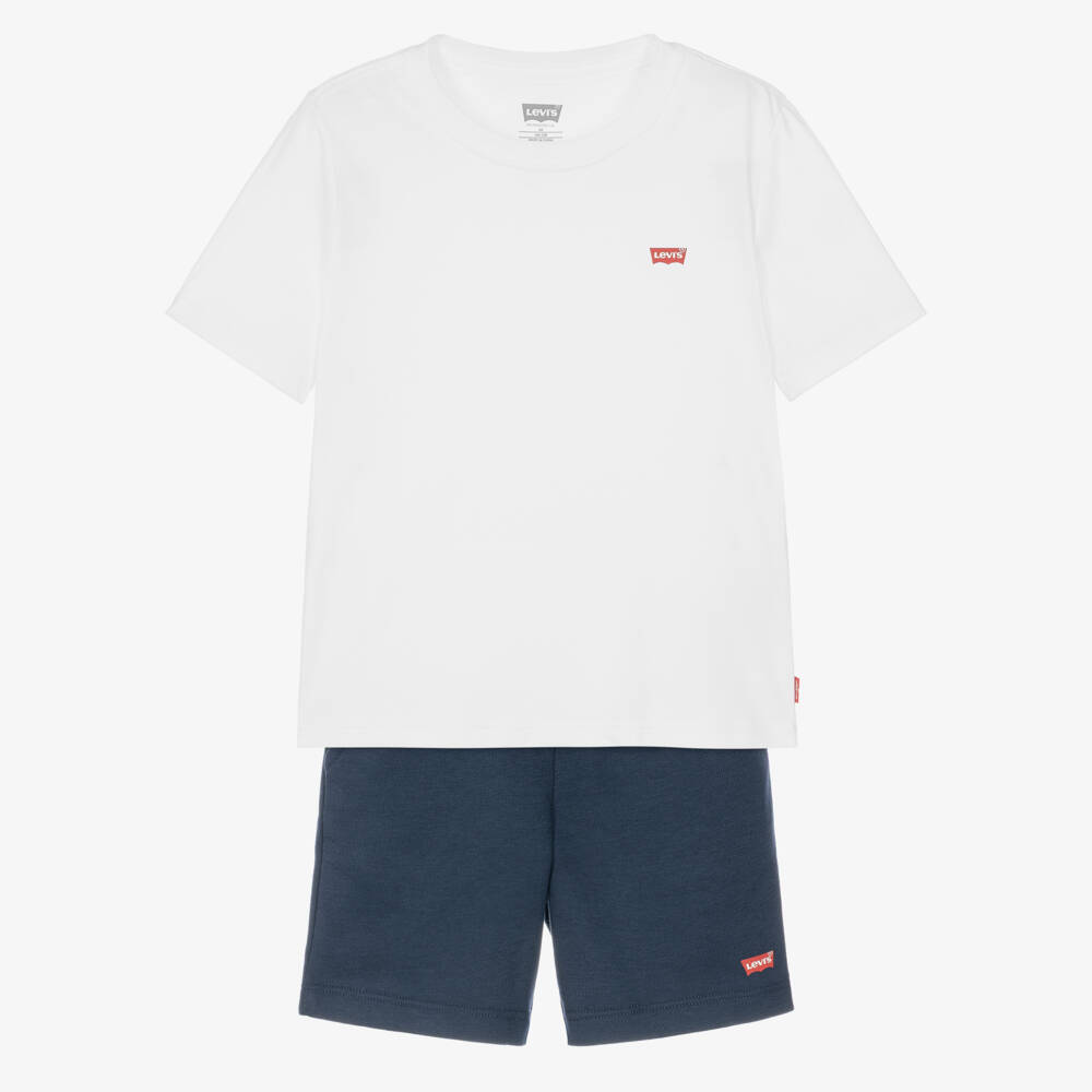Levi's-Boys White & Navy Blue Shorts Set | Childrensalon