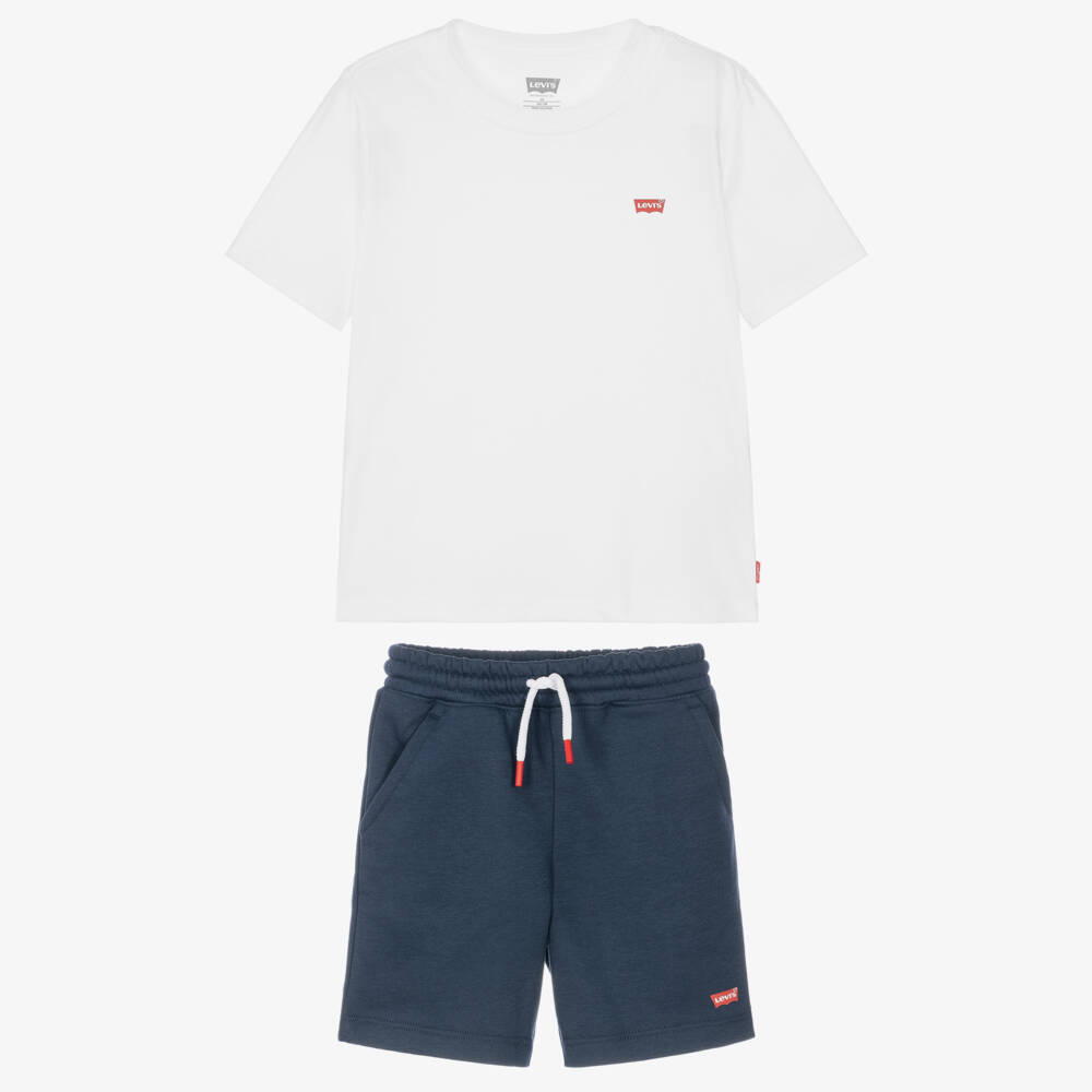 Levi's-Boys White & Navy Blue Shorts Set | Childrensalon