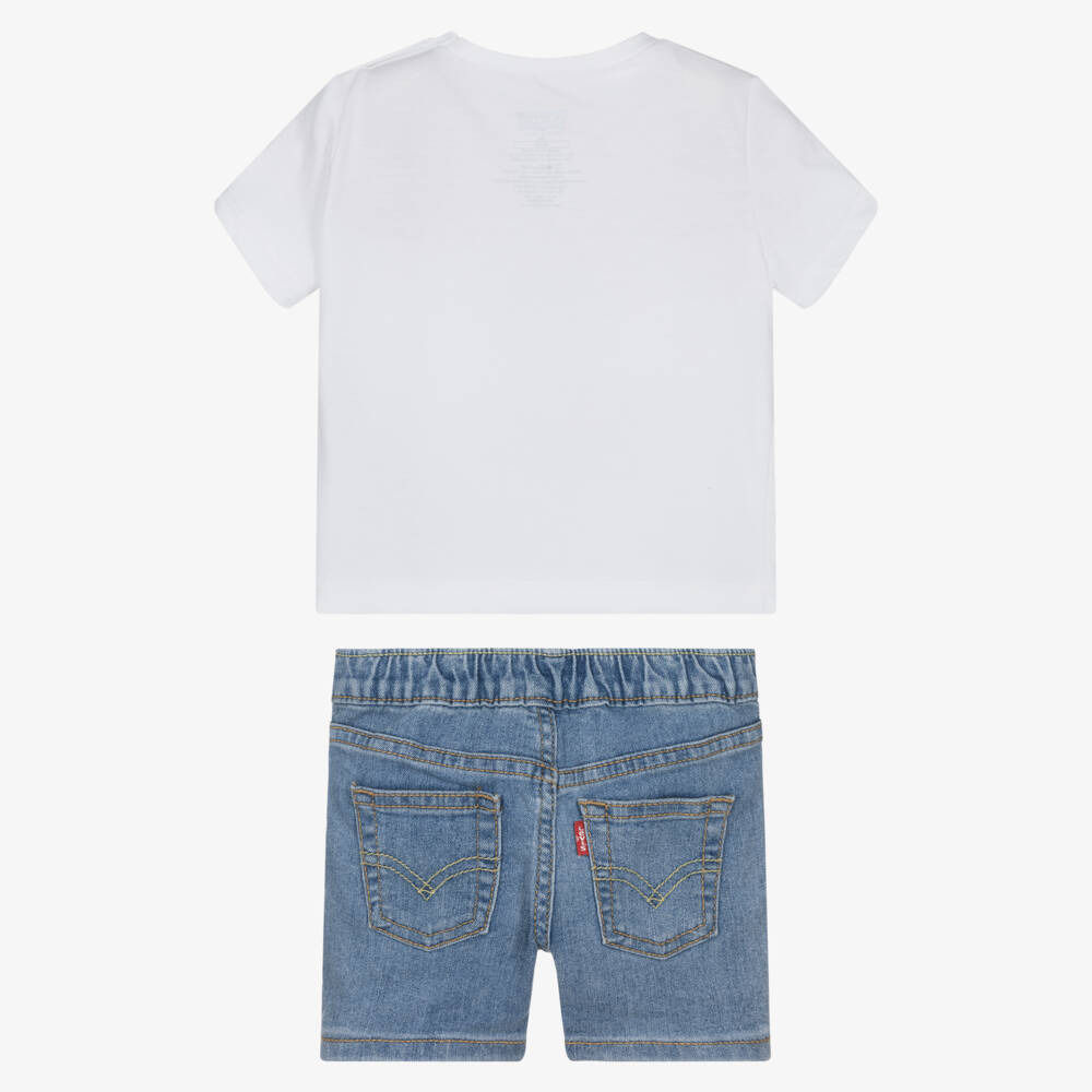 Levi's-Boys White T-Shirt & Blue Denim Shorts Set | Childrensalon