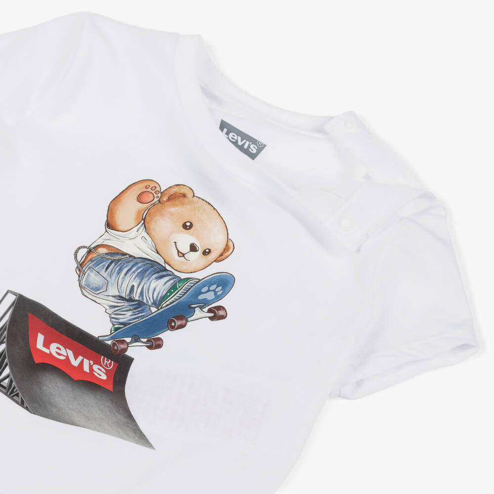 Levi's-Boys White T-Shirt & Blue Denim Shorts Set | Childrensalon