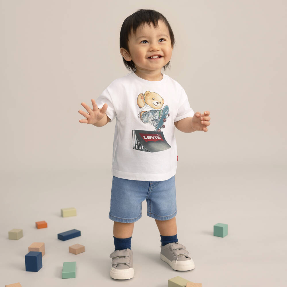 Levi's-Boys White T-Shirt & Blue Denim Shorts Set | Childrensalon