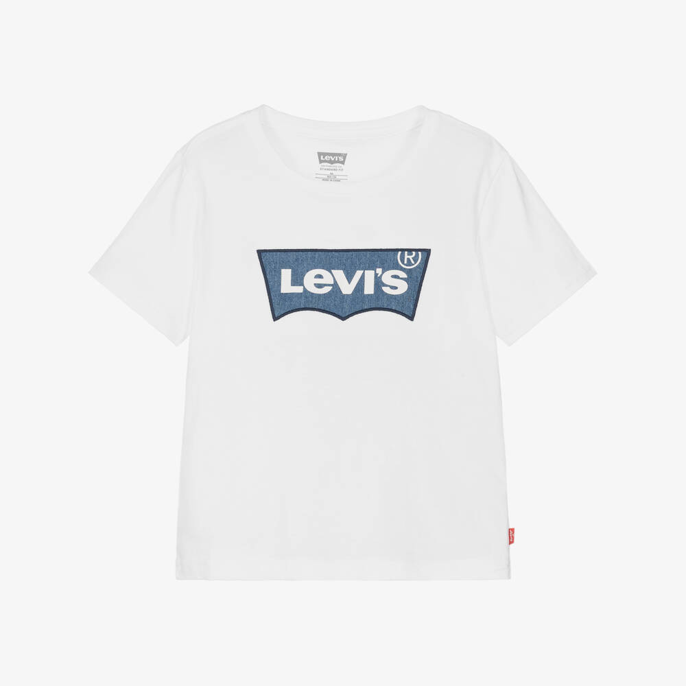 Levi's-Boys White T-Shirt with Blue Logo | Childrensalon