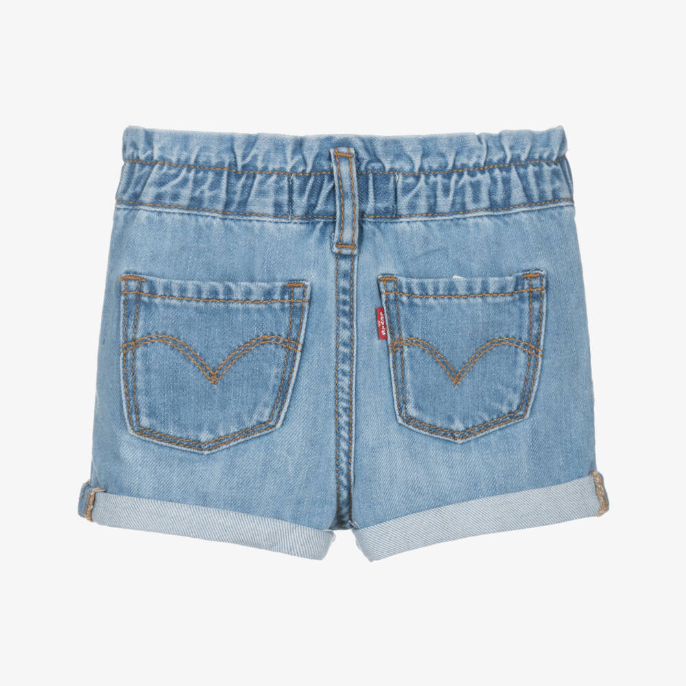 Levi's-Girls Blue Cotton Denim High Rise Shorts | Childrensalon