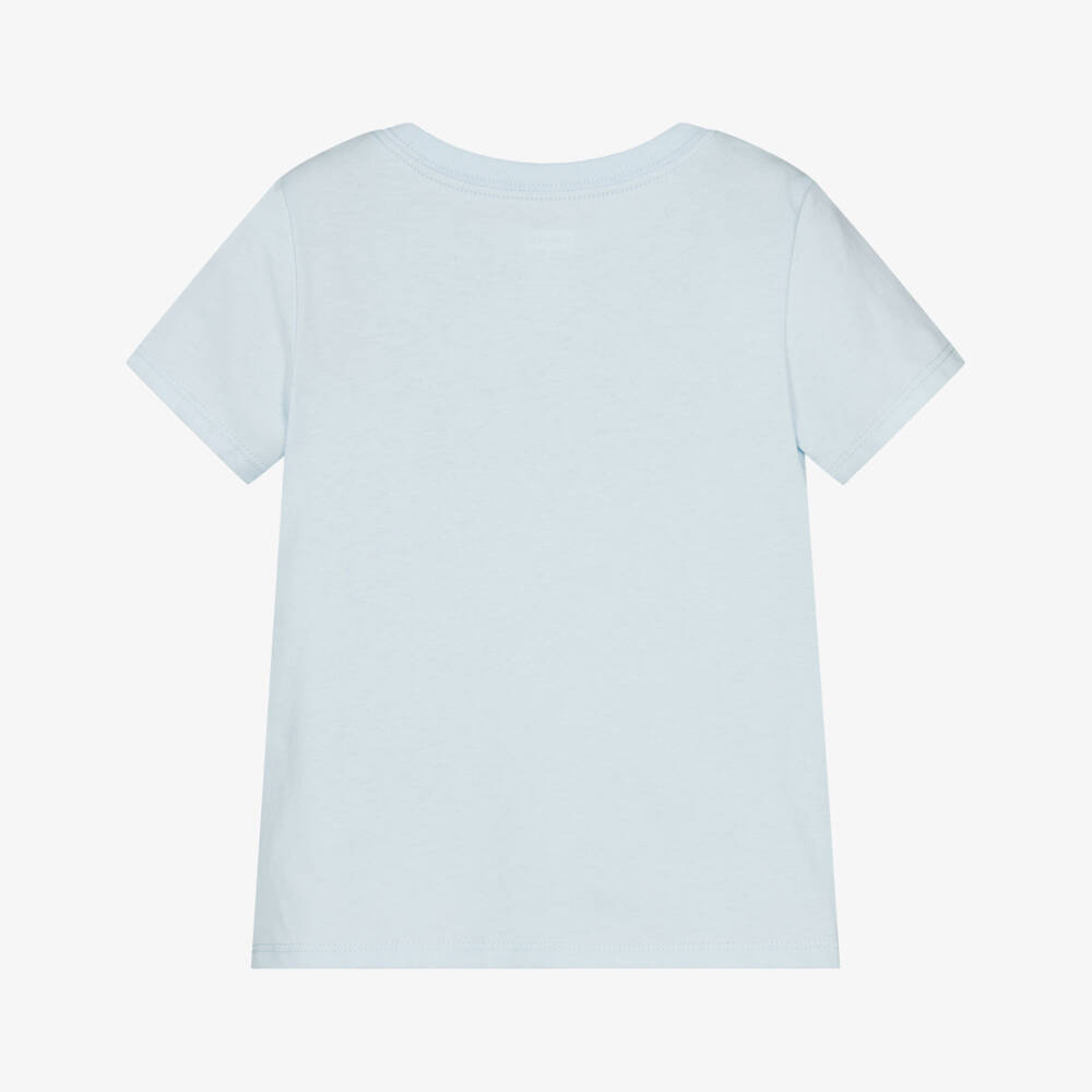 Levi's-Girls Blue Cotton T-Shirt with Pink Batwing Logo | Childrensalon