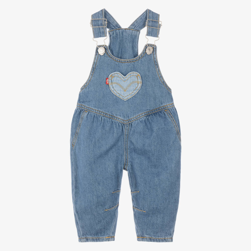 Levi's-Girls Blue Denim Dungarees with Heart Pockets | Childrensalon