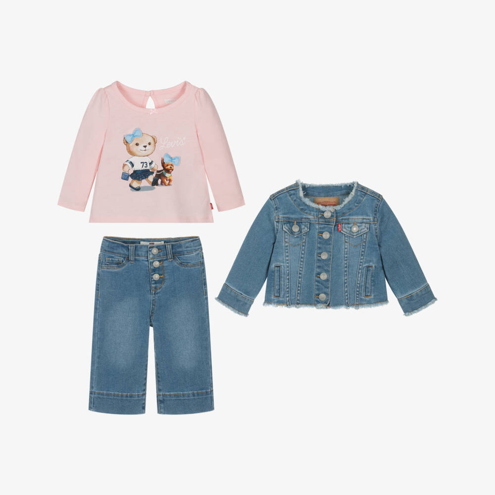 Levi's-Girls Blue Denim Jacket & Trouser Set | Childrensalon