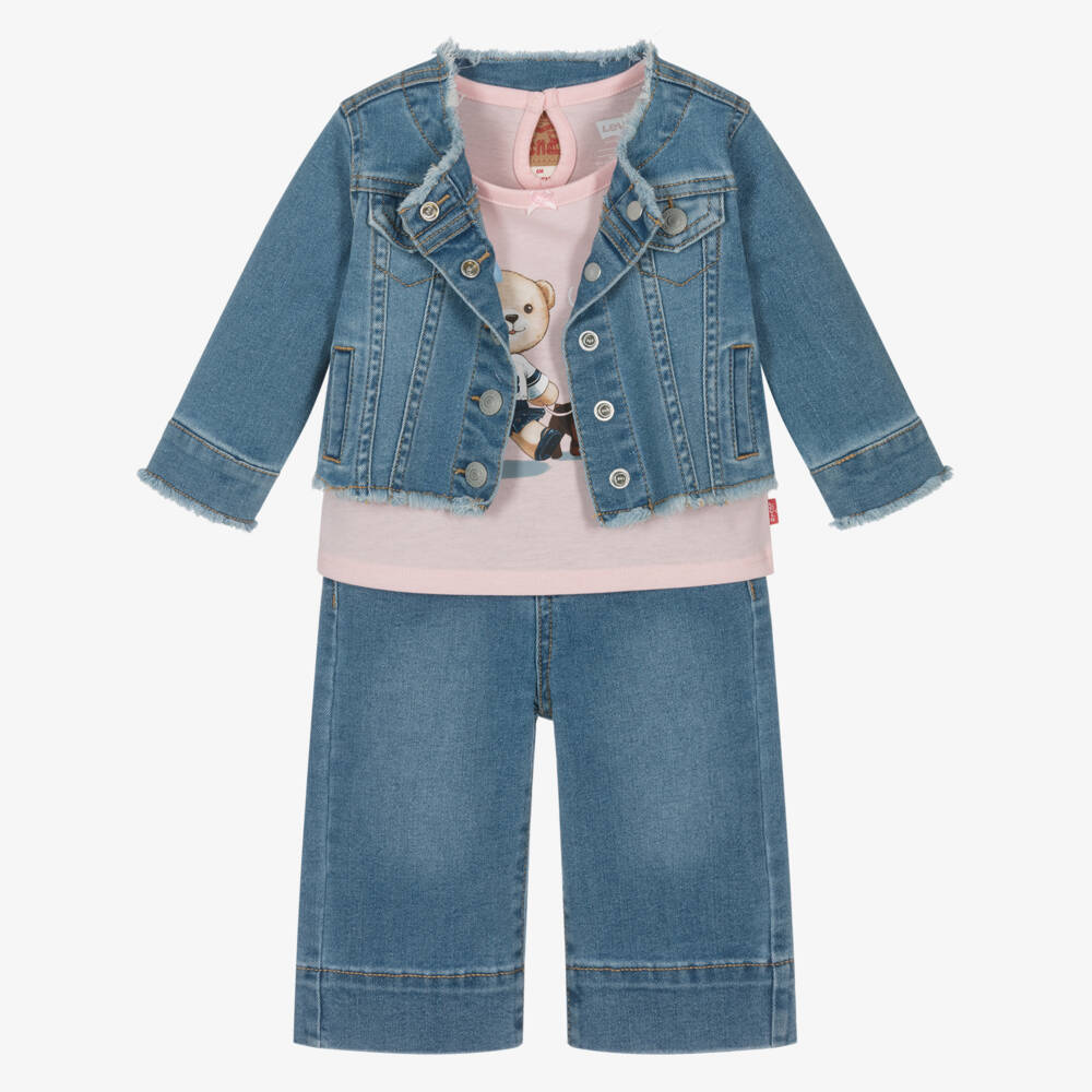 Levi's-Girls Blue Denim Jacket & Trouser Set | Childrensalon