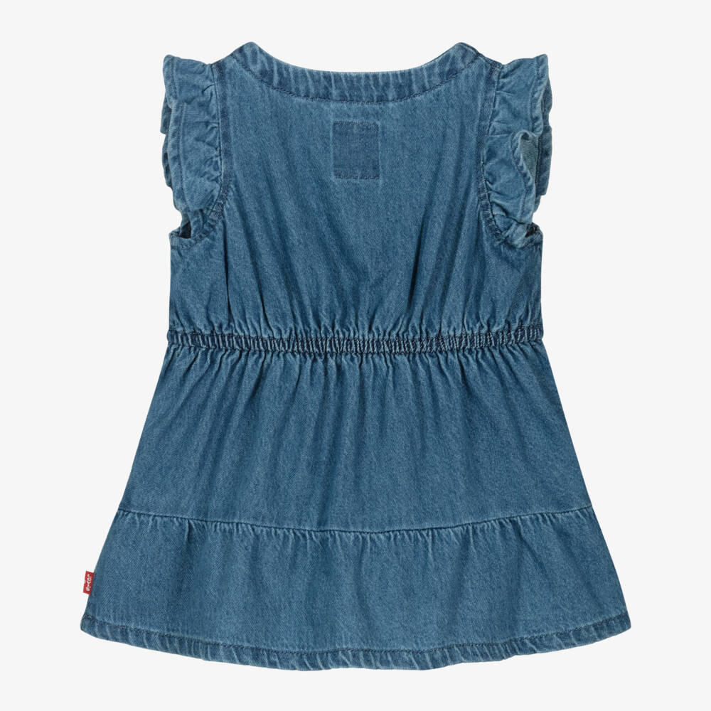 Levi's-Girls Blue Denim Tiered Dress with Knickers | Childrensalon