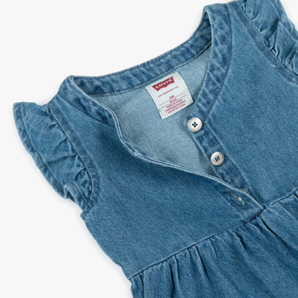 Levi's-Girls Blue Denim Tiered Dress with Knickers | Childrensalon