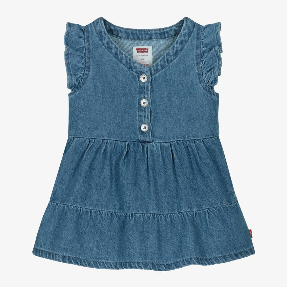 Levi's-Girls Blue Denim Tiered Dress with Knickers | Childrensalon