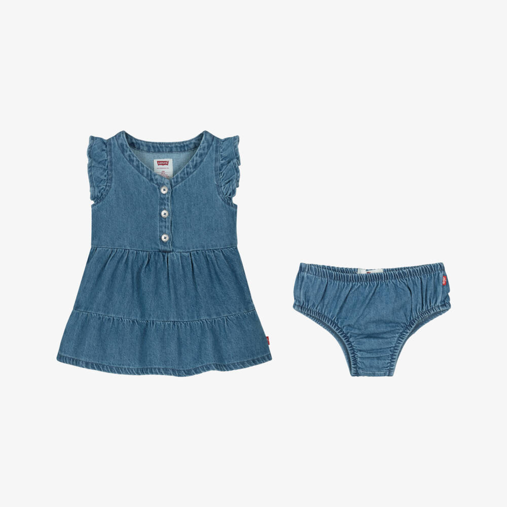 Levi's-Girls Blue Denim Tiered Dress with Knickers | Childrensalon