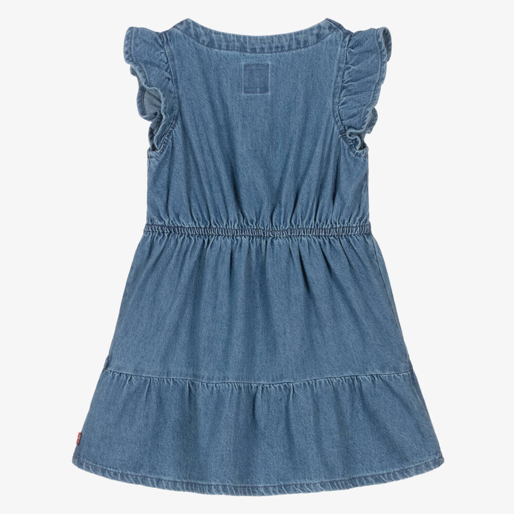 Levi's-Girls Blue Denim Tiered Dress with Ruffle Sleeves | Childrensalon