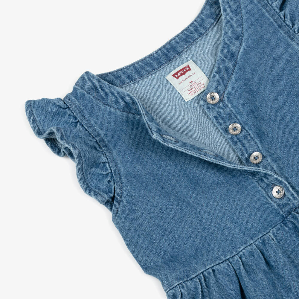 Levi's-Girls Blue Denim Tiered Dress with Ruffle Sleeves | Childrensalon
