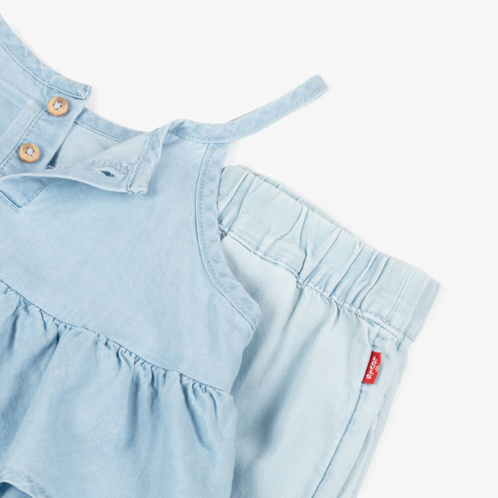 Levi's-Girls Pale Blue Chambray Top & Trousers Set | Childrensalon