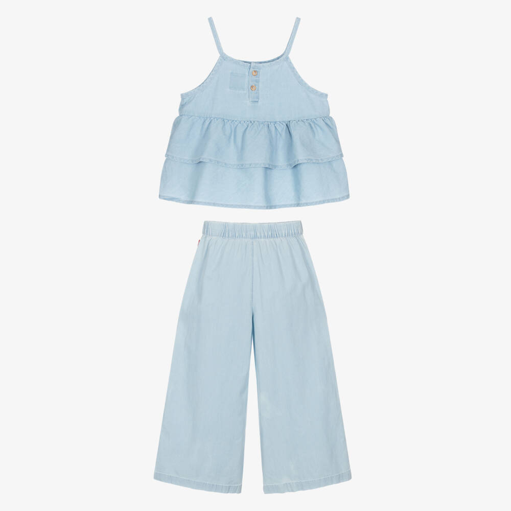 Levi's-Girls Pale Blue Chambray Top & Trousers Set | Childrensalon