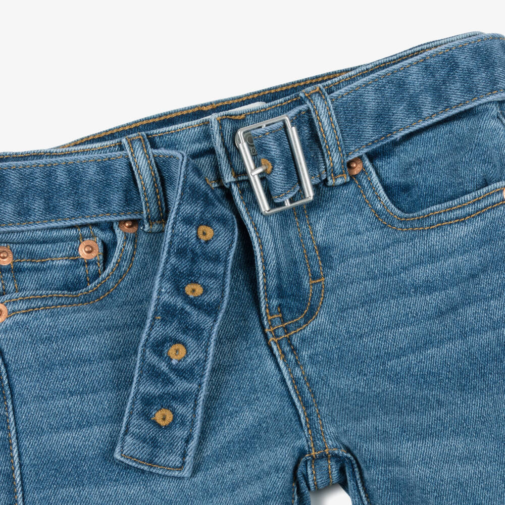 Levi's-Girls Blue Flared Denim Jeans with Belt | Childrensalon